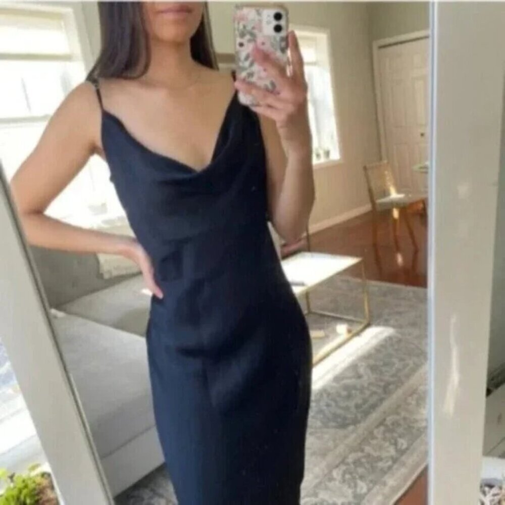 Aritzia Wilfred Canto Midi Satin Slip Dress Black Size Xxs View 2